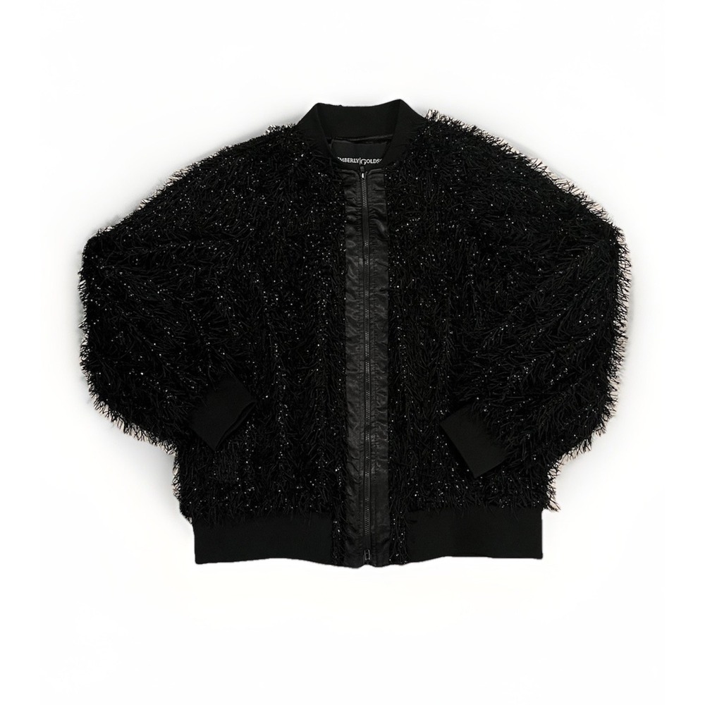 Kimberly Goldson Sequin Fringe Black Bomber‎ Jacket Harry Styles Inspired Size L